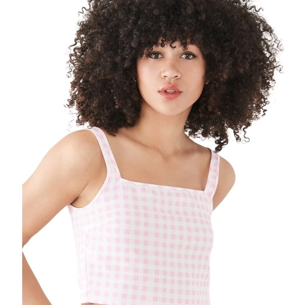 Sokie Collective Pink‎ Gingham Crop Size Large Top Sleeveless NWT